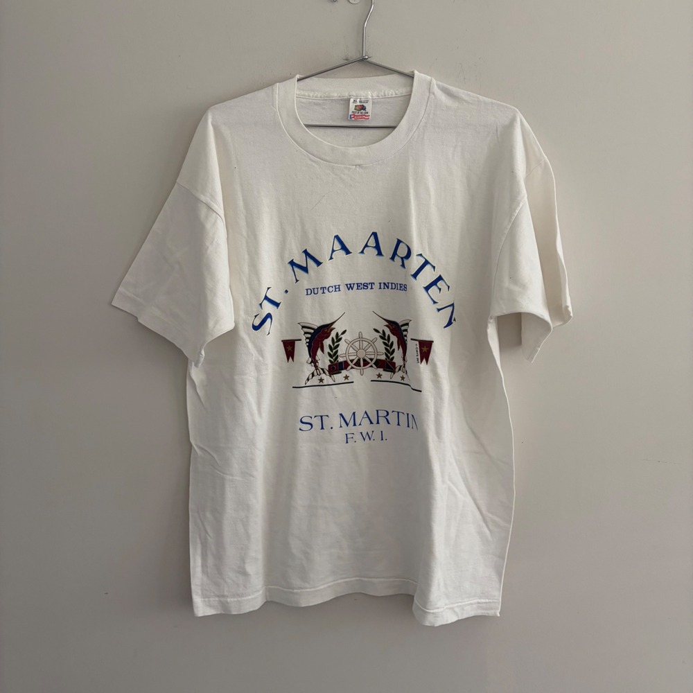 Vintage Fruit of the Loom St Maarten Dutch West Indies T Shirt XL White